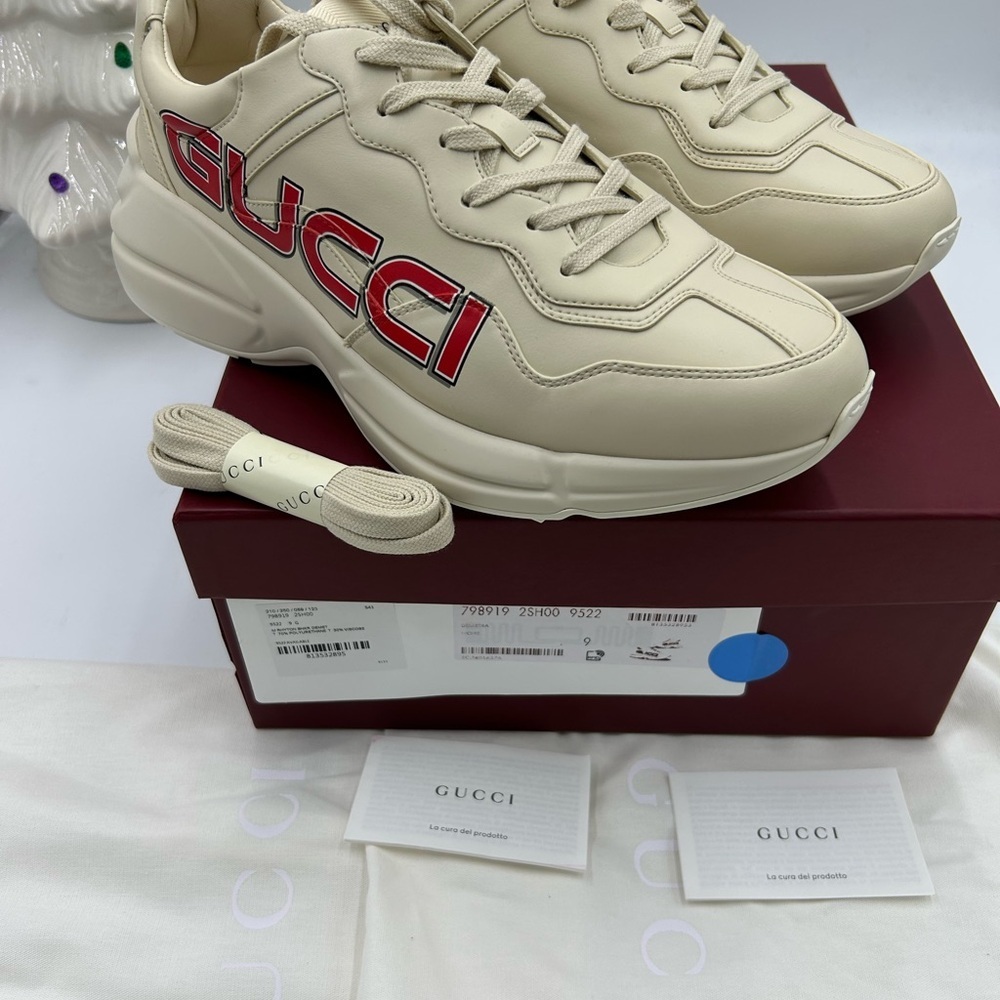 Men's Gucci, Rython leather sneaker with logo print size 9, made in Italy - Picture 4 of 12
